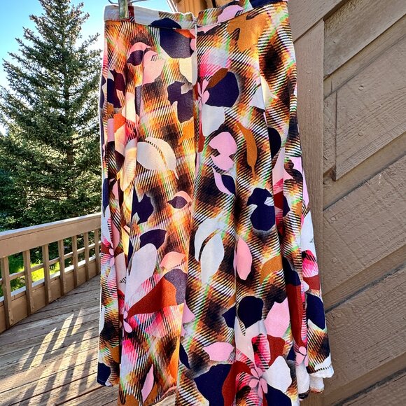 TopShop Colorful Plaid & Floral Midi Circle Skirt - Picture 2 of 5